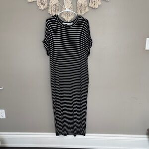 Cherish Black and White Striped Midi Dress with Pockets